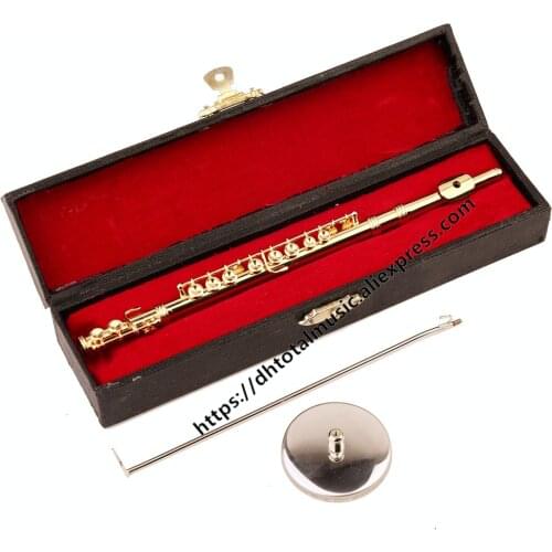 Dh Miniature Copper Flute Mini Musical Instrument with Box Dollhouse Music Room Decoration Display Model Birthday Gift