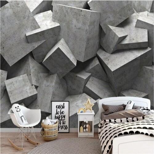 European Retro Industrial Wind 3D Gray Cement Wall Brick Wall Mural Wallpaper 3D Clothing Store Restaurant Bar Wall Paper 3D