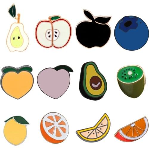 12 Style Fruit Brooches Apple Pear Peach Avocados Kiwi Orange Lemon Lapel Enamel Pin Badge Vintage Brooch Gifts For Women Pins