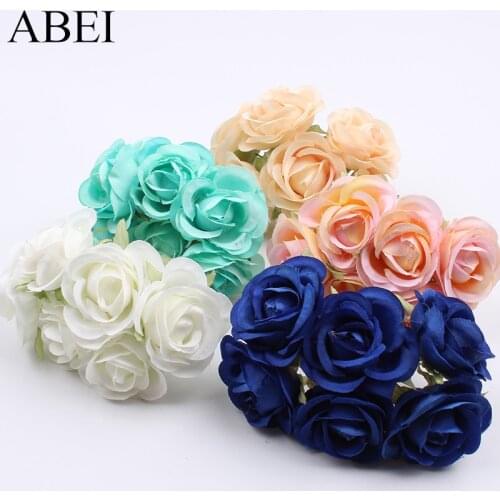 12pcs/lot Artificial Rose Flower Bouquet For Christmas Wedding Party Decoration DIY Handicraft Scrapbook Fake Silk Flowers