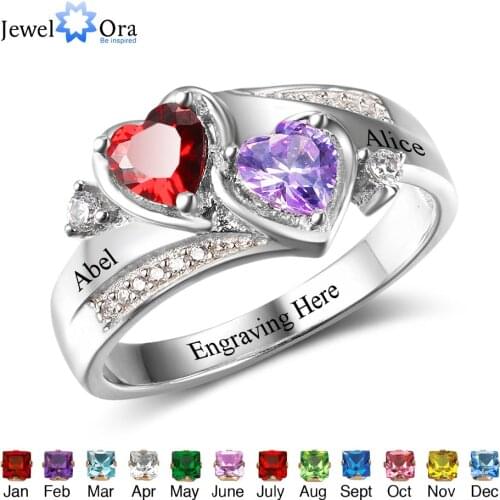 Promise Ring Personalized Engrave Name Custom Heart Birthstone Ring 925 Sterling Silver Rings For Women Gift (JewelOra RI102502)