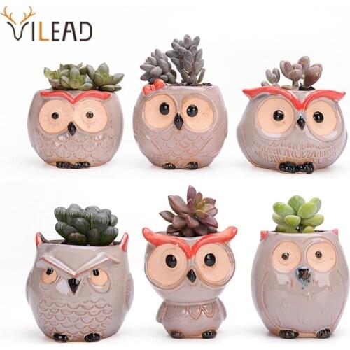 VILEAD Ceramic Flower Vase Cartoon Cute Owl Succulent Plantpot Creativity Home Decor Dining Living Room Study Desktop Decoration