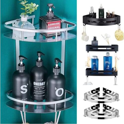 Kitchen Organizer Bathroom Shelf Shower Sucker Wall Mounted Corner Shelf Stainless Steel Kitchen Organizer No Punch with Hook