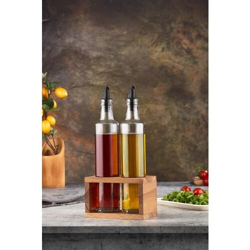 Line 2'li, Oilseed And Vinegar-oiler 500ml Clear Olive Oil Dispenseri Bottle Automatic Clamshell Glass Salad Sauce Bottle