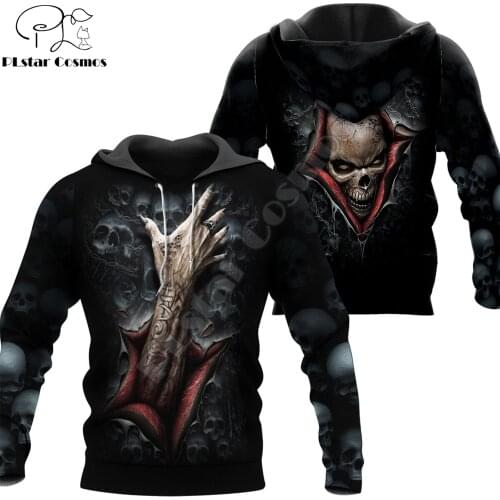 Horror Black Skull 3D Printed Mens Autumn Hoodie Sweatshirt Unisex Streetwear Casual Zip Jacket Halloween Pullover KJ661