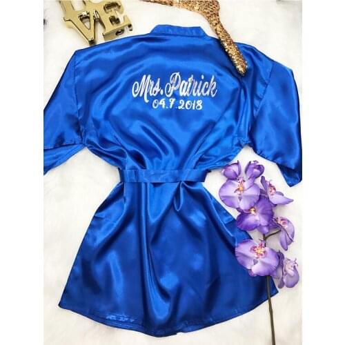 Customize Mrs. Robe Wedding Bridesmaid bride Lingerie satin silk pajamas Bachelorette robes kimonos gowns gifts party favors