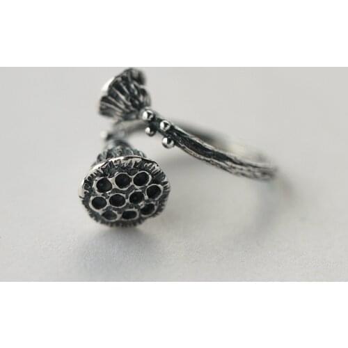 Open Ring Vintage Lotus Ring For Women Jewelry Finger Ring For Party Birthday Gift