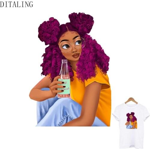 Patch For Clothing African Girl Thermo Transfer Sticker Print-On T-Shirt Hooide Washable Women Applique Decoration Iron On Patch
