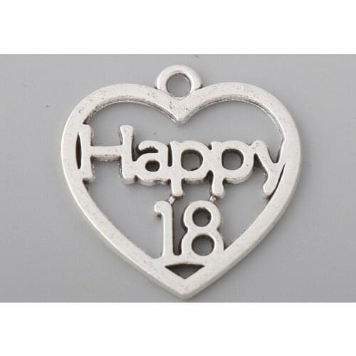 Fashion Alloy Happy 18 Heart Charms Lucky Birthday Number 18 Charms 20pcs 23*23mm AAC1023