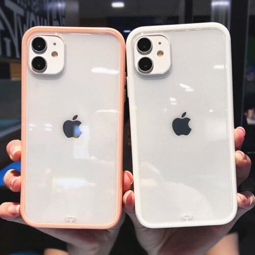 Shockproof Square Bumper Phone Case For iPhone 11 11Pro Max XR XS Max X 7 8 Plus 11Pro SE2020 Transparent Candy Color Back Cover