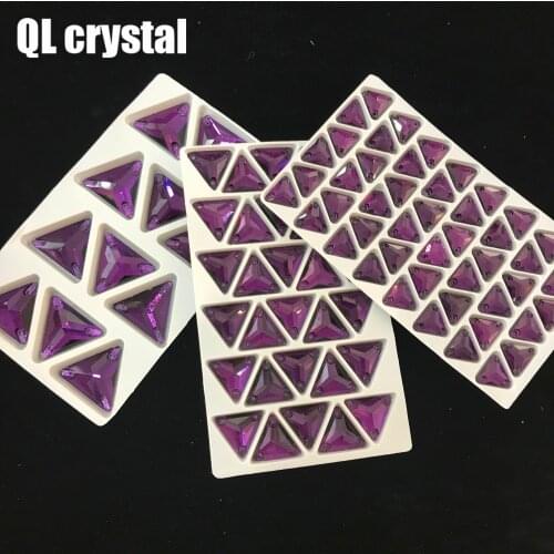 QL Crystal Violet tri-angle sew on crystal for Diy wedding dress clothes shoes bags garment decoration