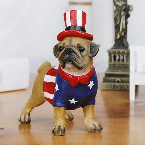 Independence Day Lifelike Puppy Sculpture Cute Dog Statue Realistic Simulation Animal Figurines Fourth Of July Home Decoration