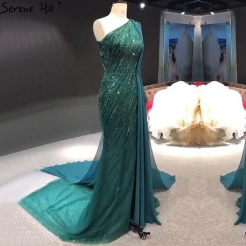 Dubai green One Shoulder Luxury Evening Dresses Mermaid Beading Suiqns Sparkle Formal Dress 2020 Serene Hill DLA70515
