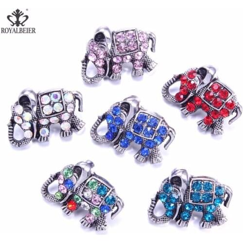RoyalBeier Elephant Snap Button Wth Rhinestone Long nose Metal Snap Button 18mm Colorful DIY Charms For Snap Bracelet Jewelry