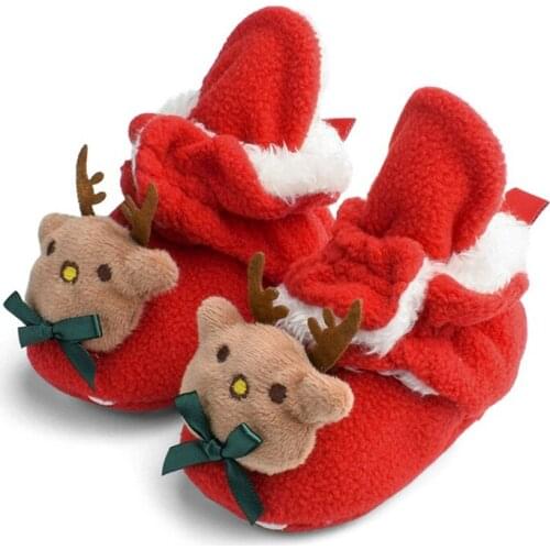 Christmas Baby Girl Boy Cartoon Winter Warm Fleece Cotton Boots Casual Crib Slippers Newborn Kids Soft Sole Toddler Footwear