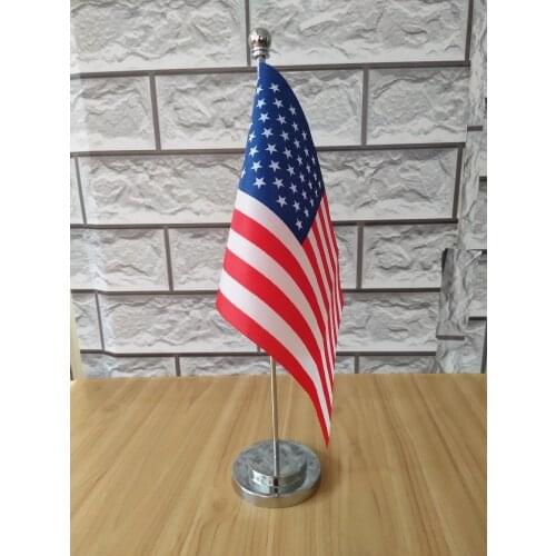 Special Wholesale U.S.A United states America USA table desk Flag Stainless Steel Flagpole 14*21cm ,free shipping NO.A003