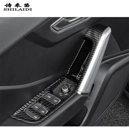 Car Styling Window Glass Lifting Buttons Frame Door Storage Box Cover Sticker Trim For Audi Q2 Q2L Carbon fiber Auto Accessories
