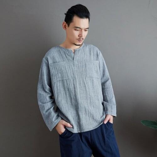 Men Sweatshirt Linen Quickly Dry Long Sleeve Loose Sport Shirt Jogger Exercise Tai Chi Yoga Workout Casual Shirt Sportswear