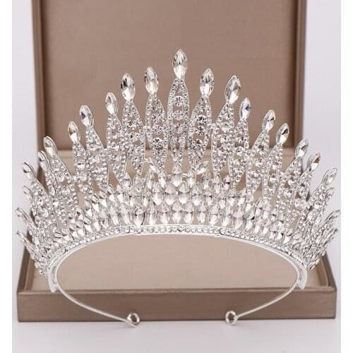 Trendy Gold Silver Color Tiara Hair Jewelry Red Crystal Tiara And Crowns For Wedding Women Bride Queen Diadems Hair Accessories