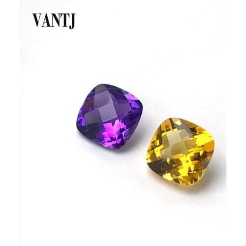 VANTJ Natural Amethyst Loose Gemstone Citrine Cushion Cut Checkboard for Diy Jewelry Mounting Women Party Gift Wholesale