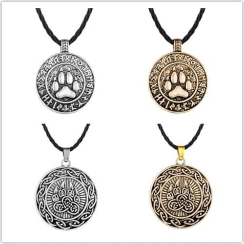 Viking wolf bear Claw Pendant Rune Necklace animal Pendant Necklace Men fashion Slavic Jewelry