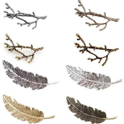 8Pcs Metal Leaves Hair Clip Vintage Tree Branch Alloy Feather Leaf Style Barrette Pin Metal Hairpin for Women