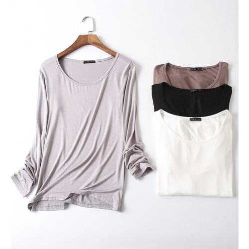 New Spring Autumn Elegant Long Sleeve Modal T-shirts Women Solid Office Lady O-Neck Thin T-shirt All-Match Basic Tops Tees Mw408