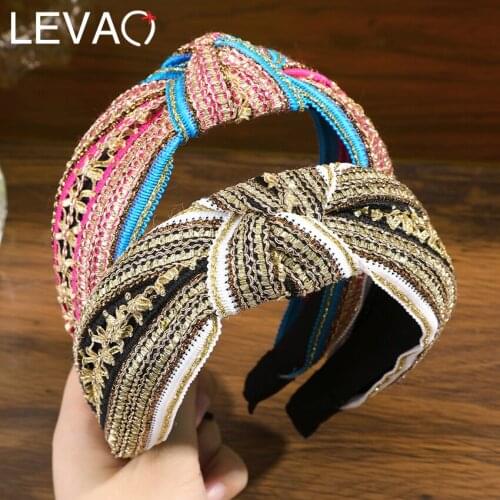 Levao Retro Knotted Crochet Headband For Women Wide Hair Bands Hoop Bezel Hair Accessories Headwear