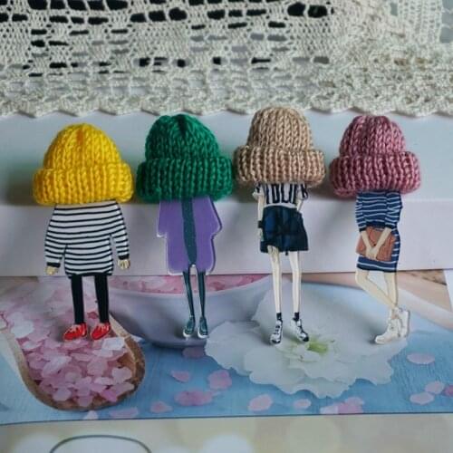 Good Quality Creativity Handmade Woman Wool Hat Brooch Cute Handmade Nice Cool Acrylic Brooches Pins Badges On Backpack