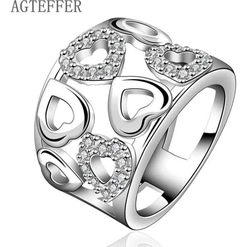 AGTEFFER 925 Sterling Silver Hollow Heart-Shaped AAA Zircon Ring For Women Fashion Wedding Engagement Party Gift Charm Jewelry