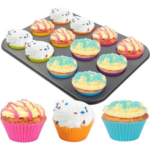 12pcs/set Silicone Cake Mold Round Shaped Muffin Cupcake Baking Molds Kitchen Cooking Bakeware Maker Diy Cake Decorating Tools