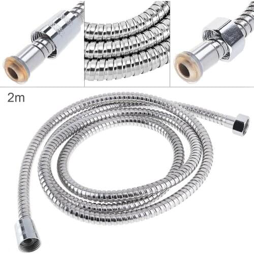 2m Stainless Steel Silver Shower Hose with Flexible Water Pipe Pumbing Hoses for Home Bathroom
