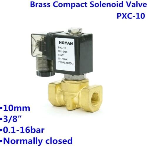 2 Way Compact Brass PXC-10 Normally Closed Air Oil Water Solenoid Valve D14511 Coil Orifice 10mm BSP Port G1/4" G1/2" AC220V