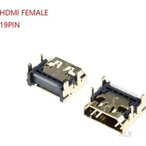 5PCS HDMI FEMale Jack/socket connector 19PIN 19P right angle smt smd 90 Degree Gold-Plated hd 19 PIN