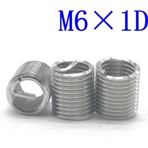 50Pcs M6*1D Stainless Steel Coiled Wire Helical Screw Thread Inserts M6 Screw Bushing self tapping thread repair tool