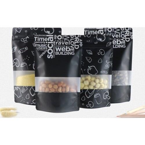 500pcs/lot 2 Size Black Stand up Plastic bag frosted self-sealing snack Retail Packaging bag wholesale