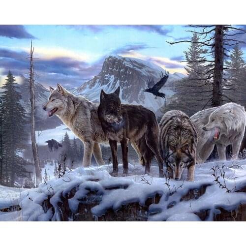 5D DIY Diamond painting Snow Hunting Wolves Full Square/ Round Diamond embroidery Cross stitch Diamond crystal Wall Painting