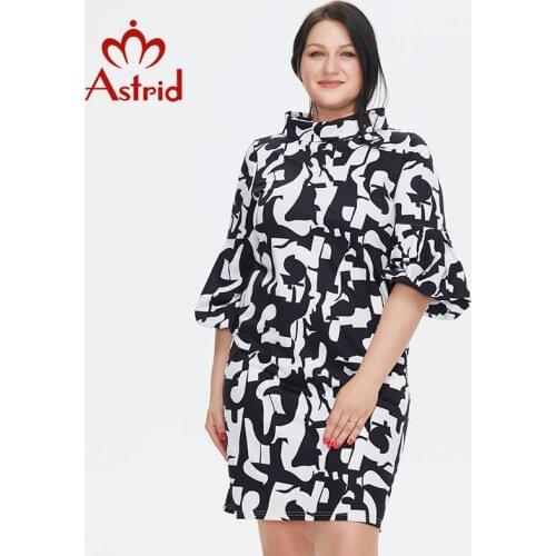 Astrid Womens Summer Dress 2021 for Women Cotton midi Casual Elegant Vintage Dresses Plus size Print with Pocket Flared sleeves