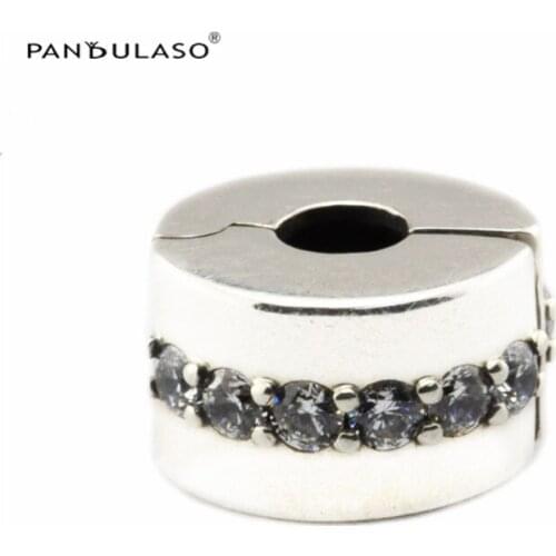 Shining Clear CZ Clip Charm Sterling Silver Jewelry For Beaded Chain Bracelets & Bangles Woman DIY Beads For Jewelry Making