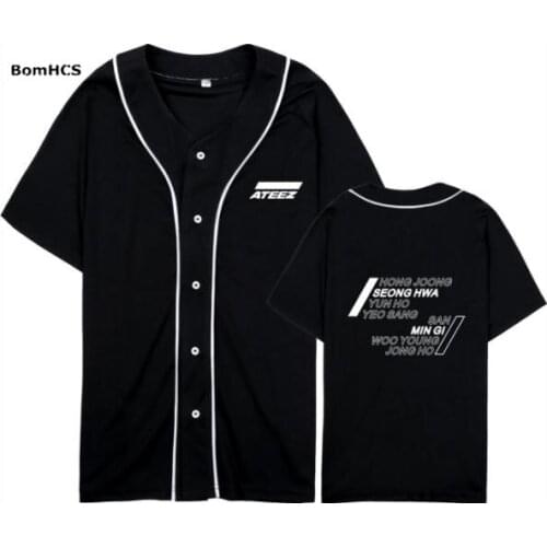 BomHCS Kpop ATEEZ Cotton Baseball T-shirt Youth Unisex Loose Short Sleeve Sports Shirt (White Black)