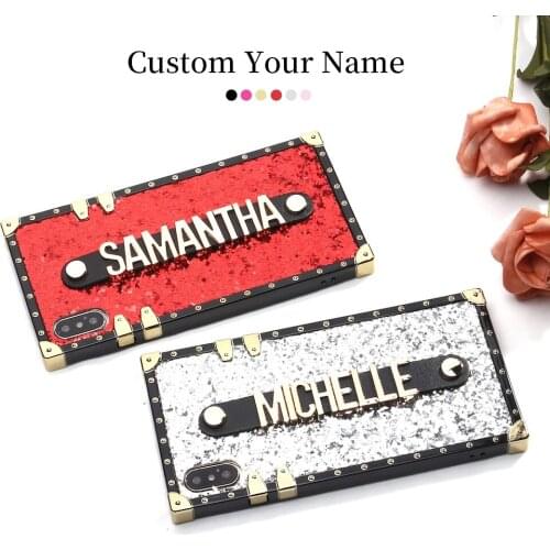 Custom Glitter Trunk Case Holding Strap Gold Metal Personalized Name Phone Case For iPhone 11 Pro 6S XS Max XR 7 7Plus 8 8Plus X