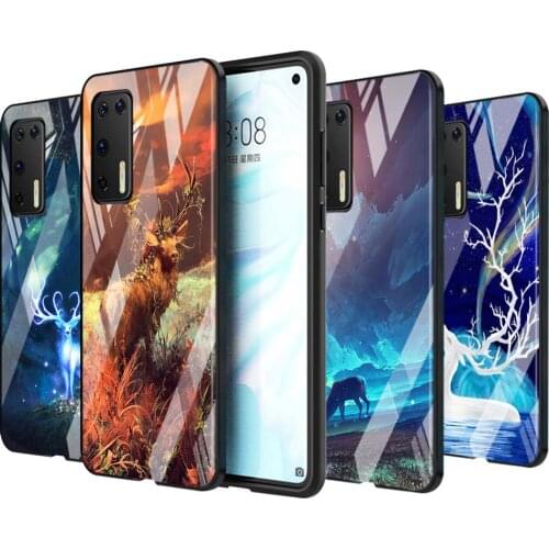 Tempered Glass Cover Shell Luxury Cute Deer Elk For Huawei P40 P30 P20 P10 Pro Plus Lite 5G 2019 Phone Case