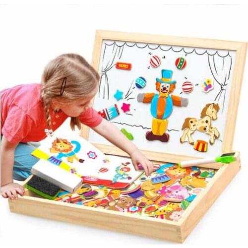 100+pcs Wooden Magnetic animals put together a three-dimensional jigsaw puzzle Drawing Board 6 styles Box Educational Toy Gift