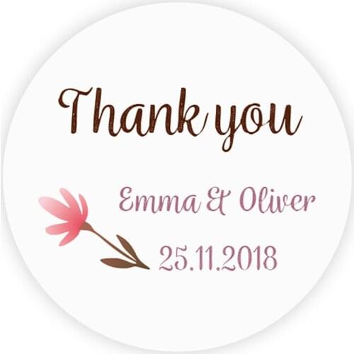 DouxArt 100 Pieces Custom Personalized, Thank You Wedding Stickers, 40mm Wedding Baptism Communion Labels Envelopes Seals P125