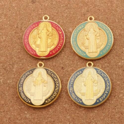 Enamel Saint Benedict Medal Cross Crucifix Smqlivb Spacer Beads 4pcs 4Colors Pendants Handmade Jewelry DIY L1668