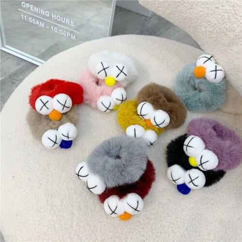 Kawaii Hair Accessories For Women Girls Anime Shape Women Plush Hair Scrunchies Cute Big Eyes Designs Fur Hair Ties For Lady