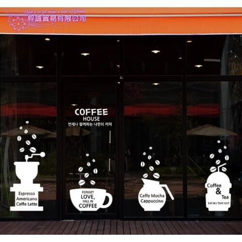 Coffee Shop Wall Decal Cafes Milk Tea Bakey Cake Wall Art Sticker Decal DIY Home Decoration Mural Decor Coffee Glass Sticker
