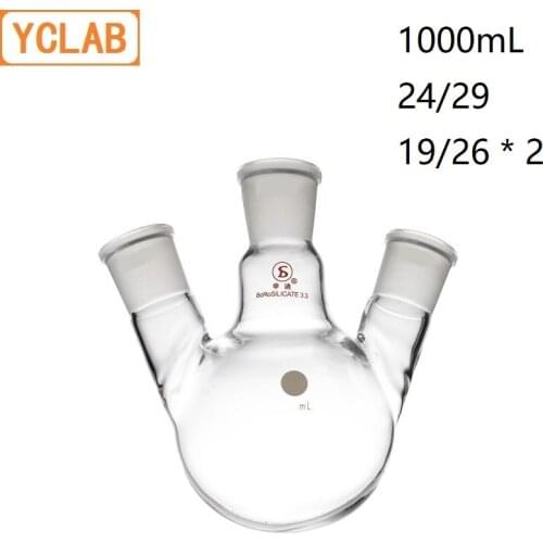 YCLAB 1000mL 24/29 & 19/26 * 2 Distillation Flask 1L Oblique Shape with Three Necks Standard Ground Mouths Distilling