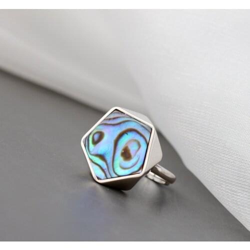 Natural Mother of Pearl Shell ring For Jewelry Making classic hot sale 925 sterling silver geometric design open ring fashion