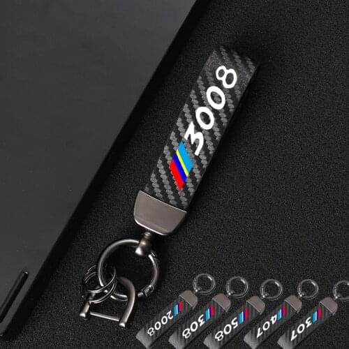 Leather Car Key Chain 360 Degree Rotating Horseshoe Rings For Peugeot 106 108 206 208 306 307 308 407 508 2008 3008 Peugeot Car